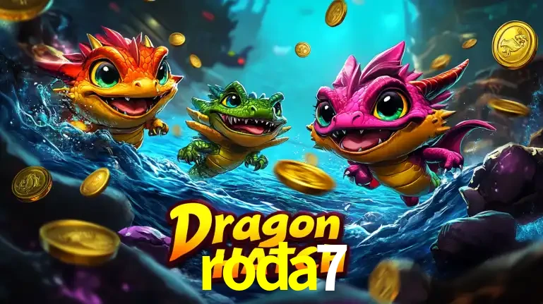 Arte promocional do jogo Dragon Hatch com três adoráveis dragões bebês nadando entre moedas de ouro, um dos slots mais divertidos para jogar no cassino roda7.