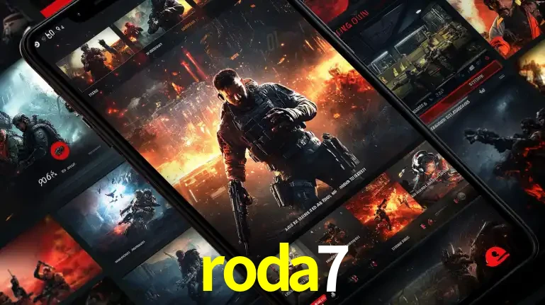 Tela de um celular exibindo uma galeria de jogos de tiro com temática militar, mostrando a variedade de e-sports disponíveis para apostas na plataforma de entretenimento roda7.