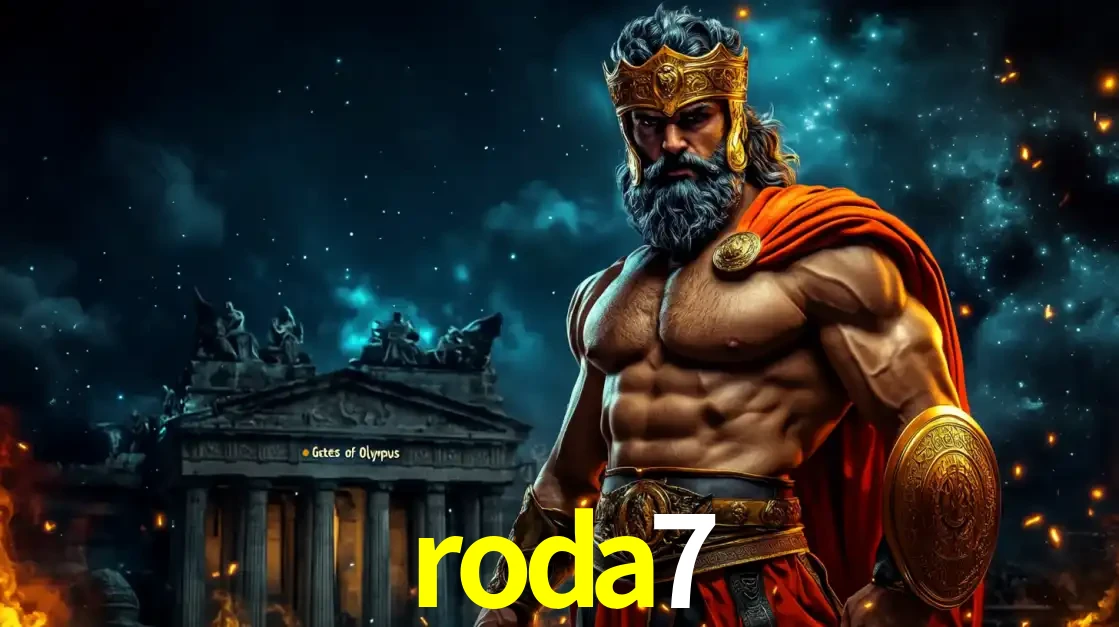 O poderoso Zeus do jogo de slot Gates of Olympus em frente ao seu templo, pronto para lançar multiplicadores divinos e prêmios épicos no cassino online roda7.