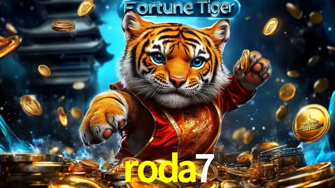 Imagem promocional do jogo de slot Fortune Tiger, com um tigre majestoso em traje tradicional cercado por uma fortuna em moedas de ouro, disponível agora no cassino roda7.
